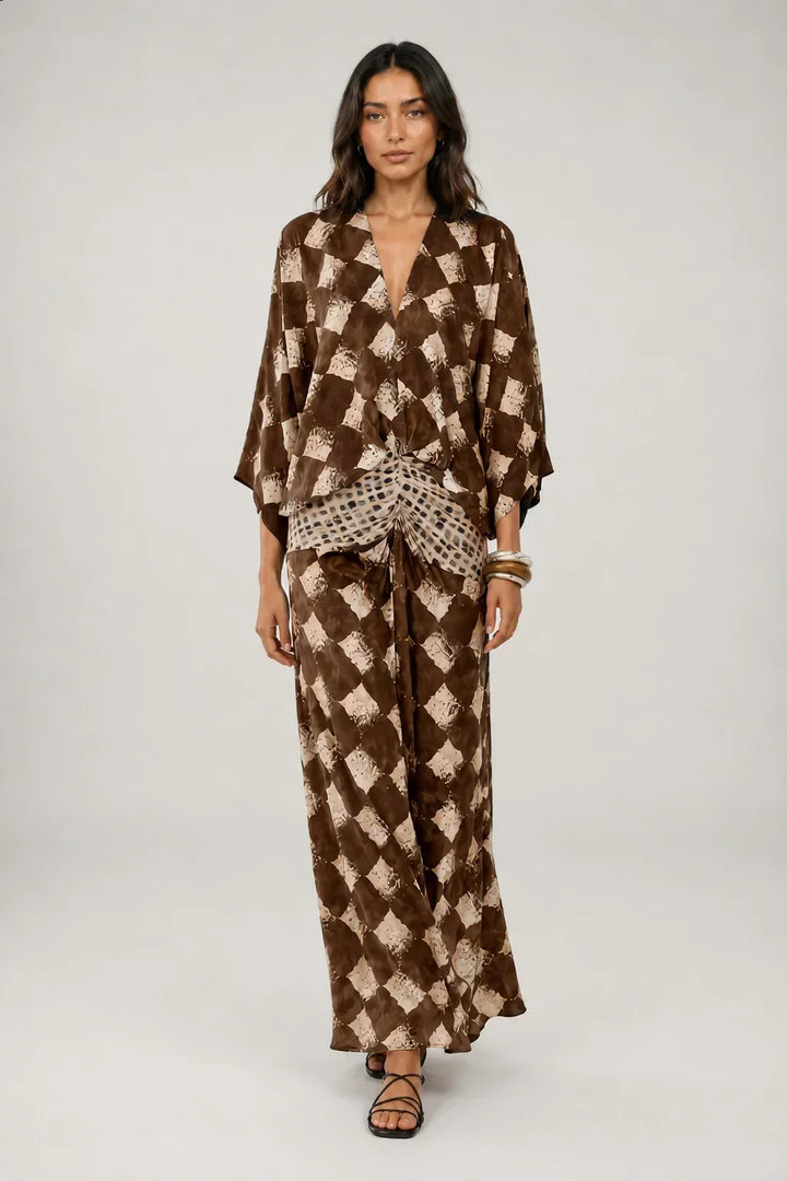Bethany | Vestido Largo con Estampado Mosaico y Mangas Kimono