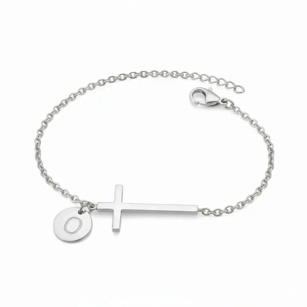 Elodryn | Pulsera Inicial Sagrada – Cruz Personalizada