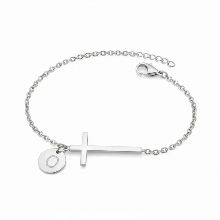 Elodryn | Pulsera Inicial Sagrada – Cruz Personalizada