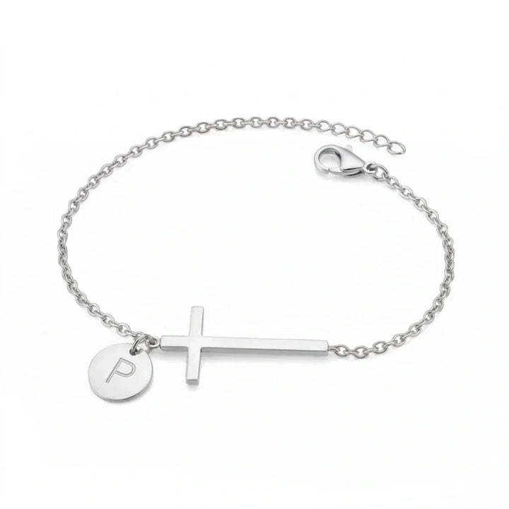 Elodryn | Pulsera Inicial Sagrada – Cruz Personalizada