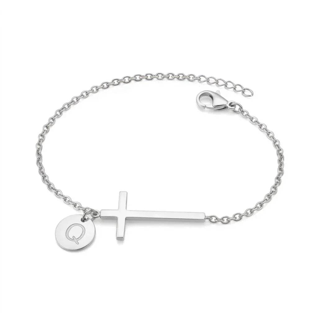 Elodryn | Pulsera Inicial Sagrada – Cruz Personalizada
