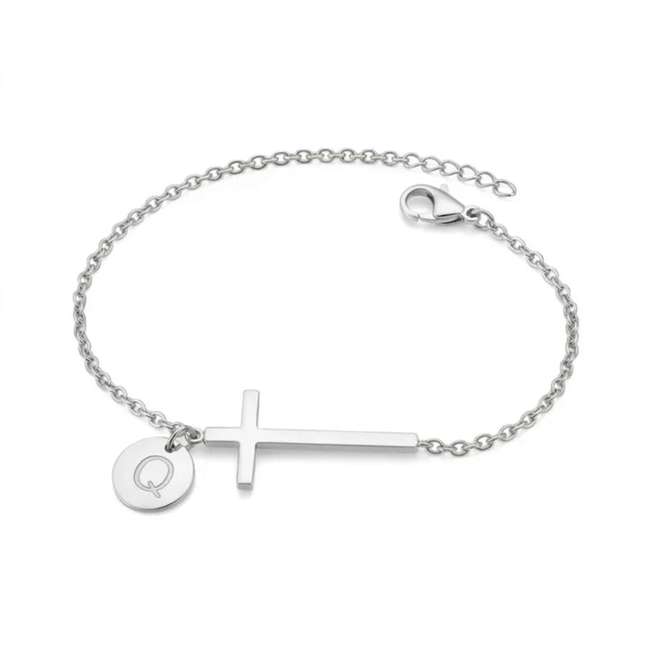 Elodryn | Pulsera Inicial Sagrada – Cruz Personalizada
