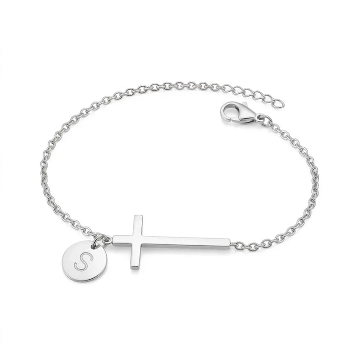 Elodryn | Pulsera Inicial Sagrada – Cruz Personalizada