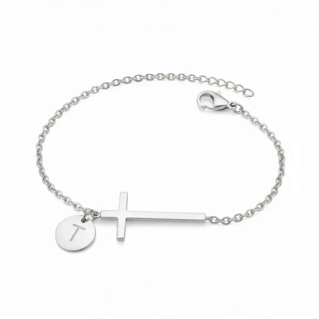 Elodryn | Pulsera Inicial Sagrada – Cruz Personalizada