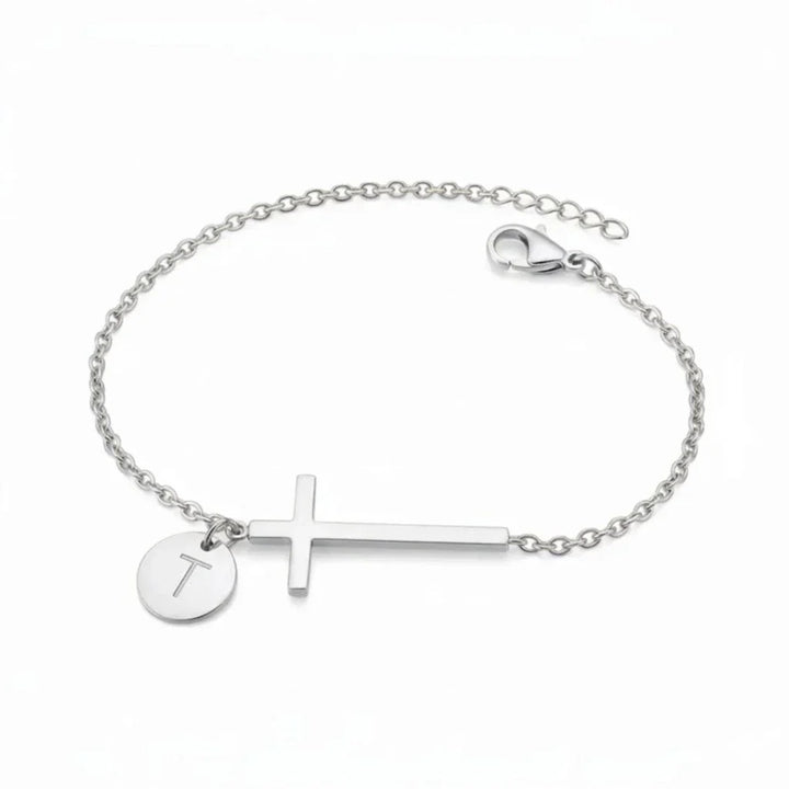 Elodryn | Pulsera Inicial Sagrada – Cruz Personalizada