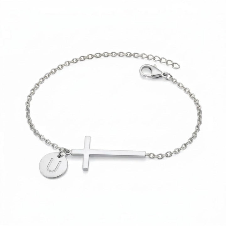 Elodryn | Pulsera Inicial Sagrada – Cruz Personalizada