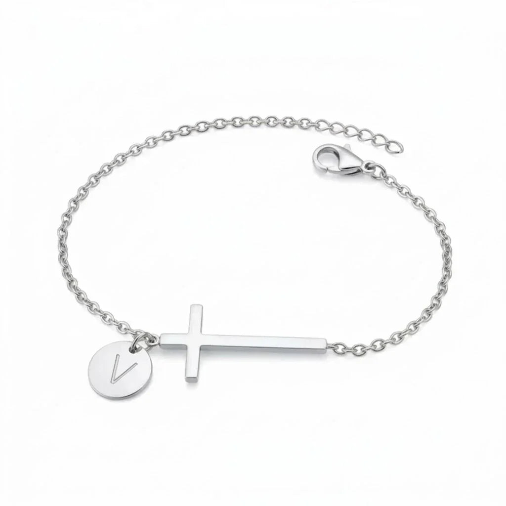 Elodryn | Pulsera Inicial Sagrada – Cruz Personalizada
