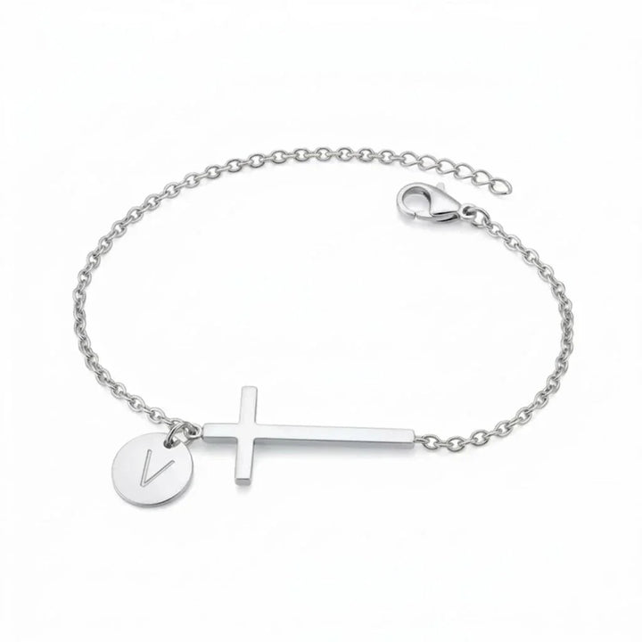 Elodryn | Pulsera Inicial Sagrada – Cruz Personalizada