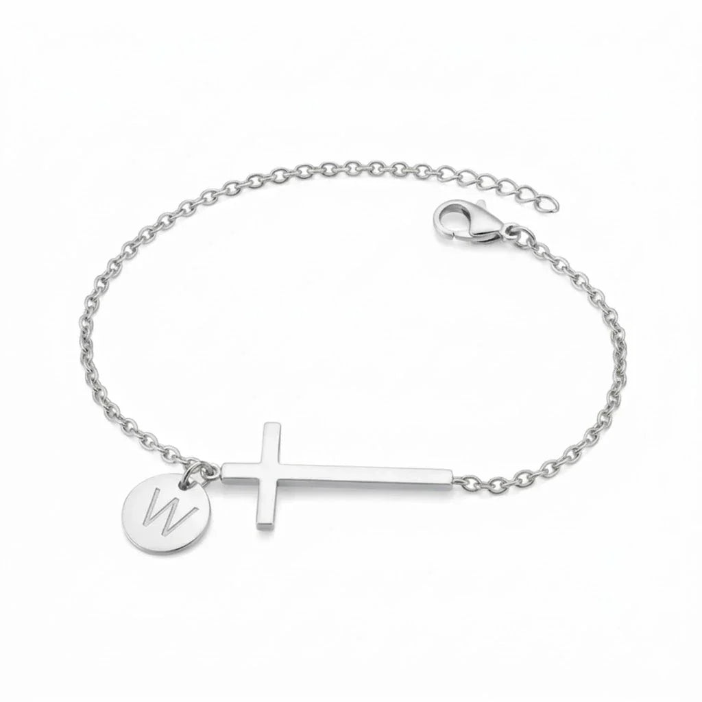 Elodryn | Pulsera Inicial Sagrada – Cruz Personalizada