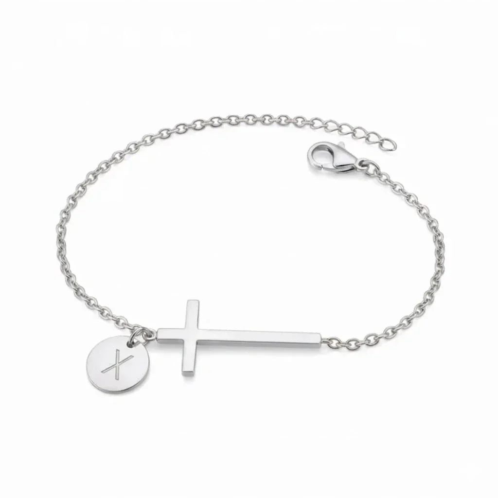 Elodryn | Pulsera Inicial Sagrada – Cruz Personalizada