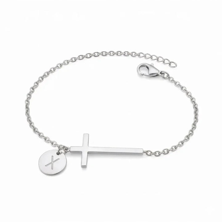 Elodryn | Pulsera Inicial Sagrada – Cruz Personalizada