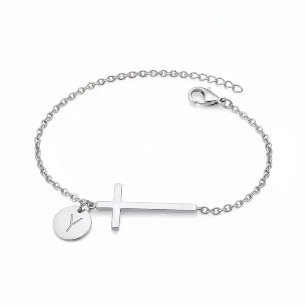 Elodryn | Pulsera Inicial Sagrada – Cruz Personalizada