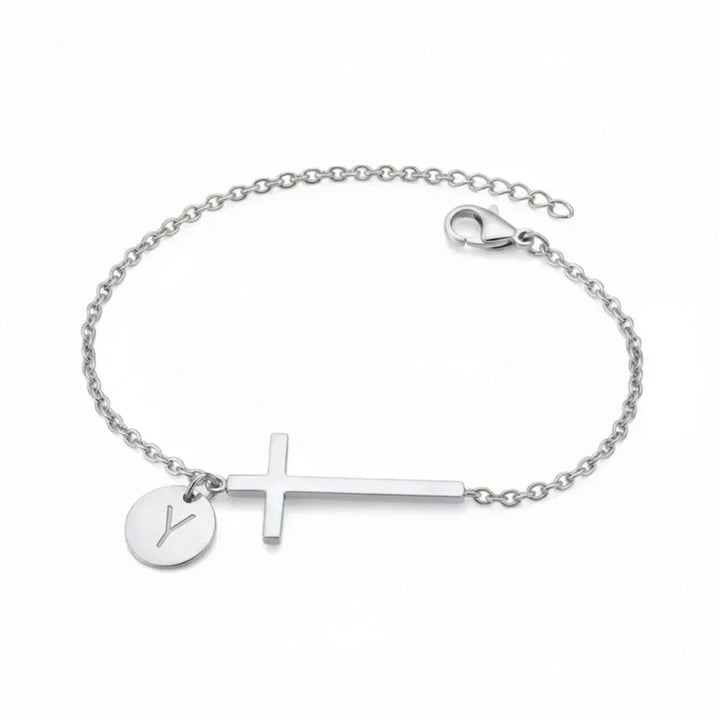 Elodryn | Pulsera Inicial Sagrada – Cruz Personalizada
