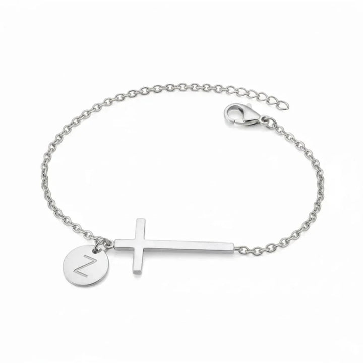 Elodryn | Pulsera Inicial Sagrada – Cruz Personalizada
