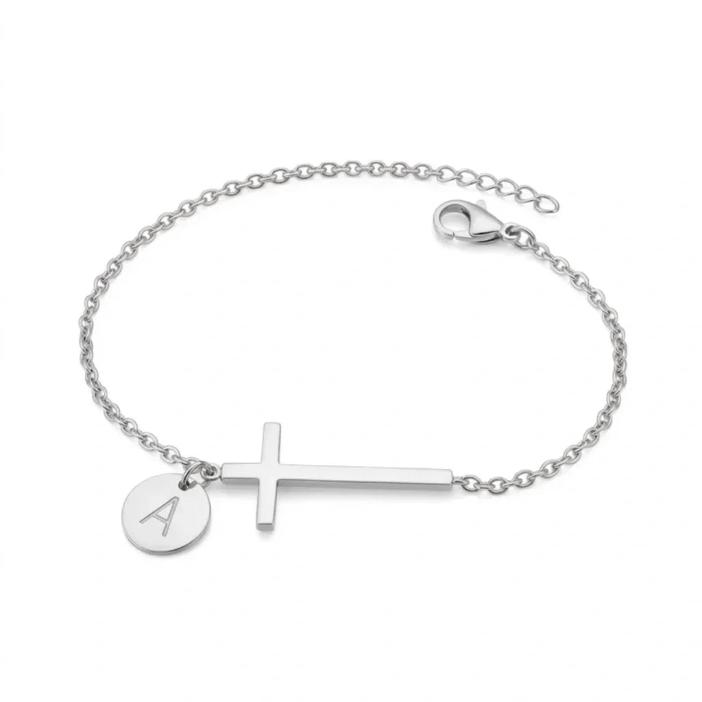 Elodryn | Pulsera Inicial Sagrada – Cruz Personalizada