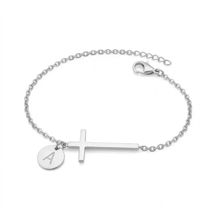 Elodryn | Pulsera Inicial Sagrada – Cruz Personalizada