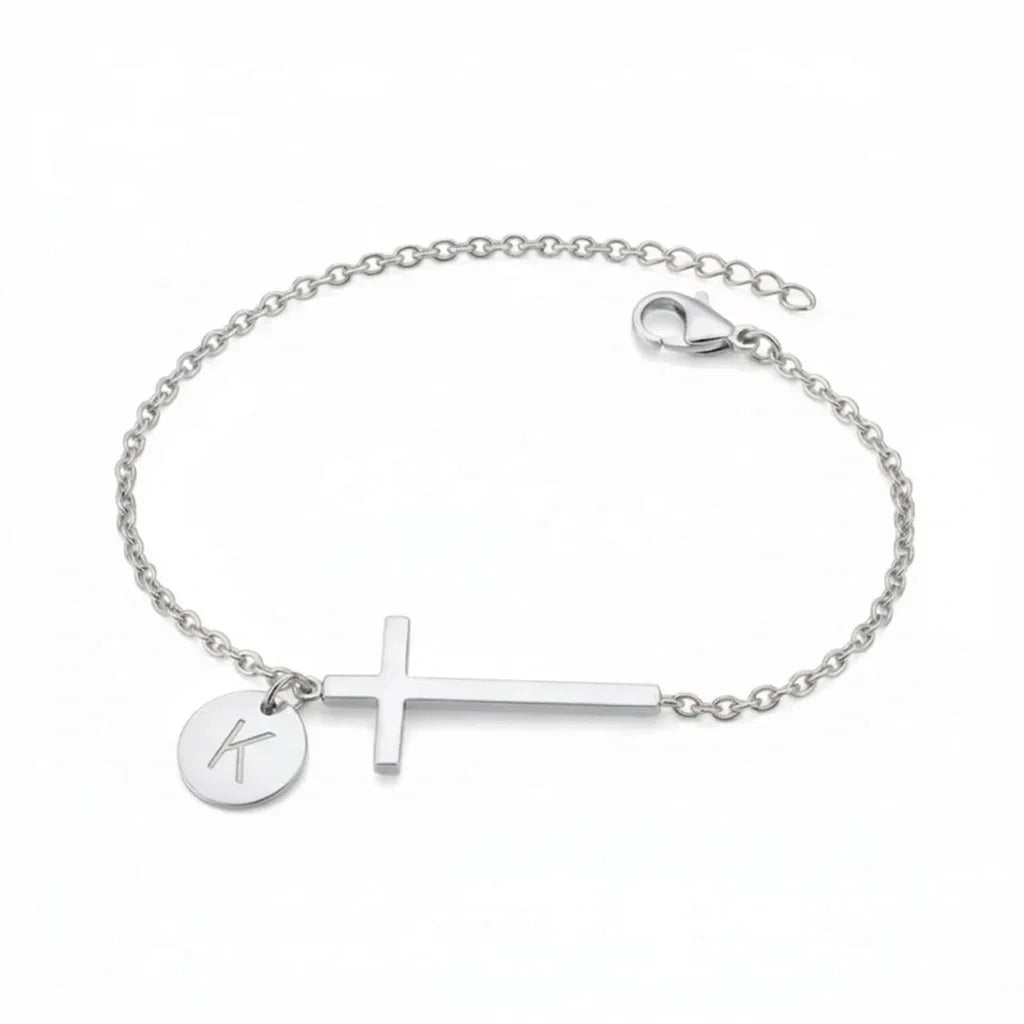 Elodryn | Pulsera Inicial Sagrada – Cruz Personalizada