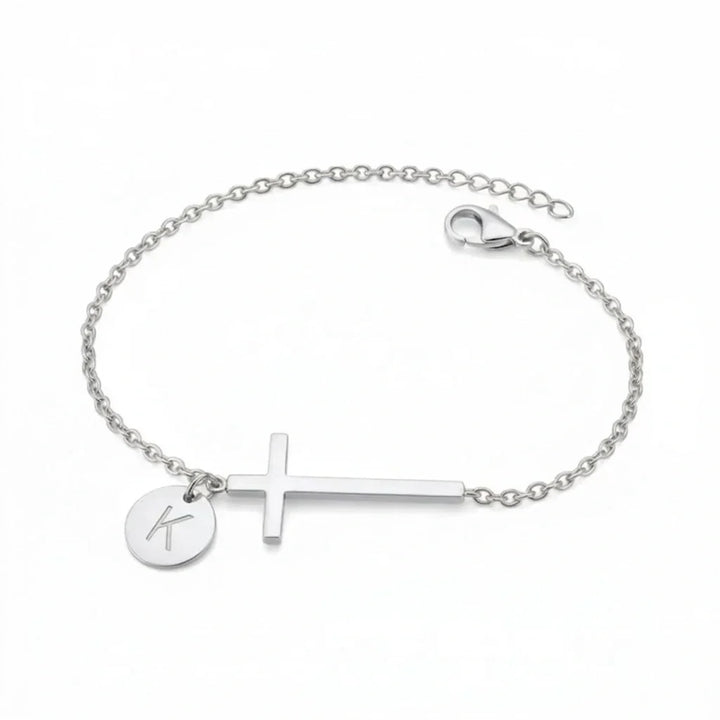 Elodryn | Pulsera Inicial Sagrada – Cruz Personalizada