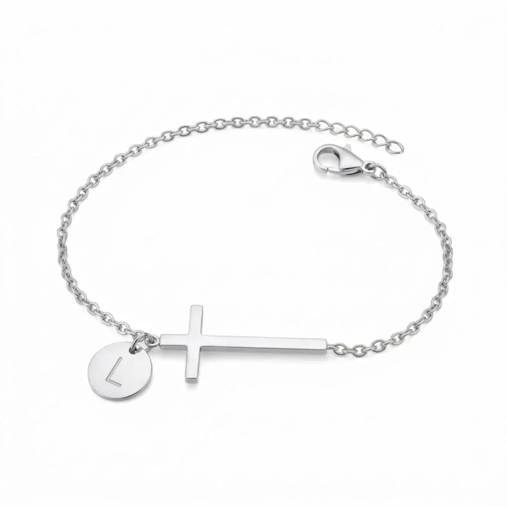 Elodryn | Pulsera Inicial Sagrada – Cruz Personalizada