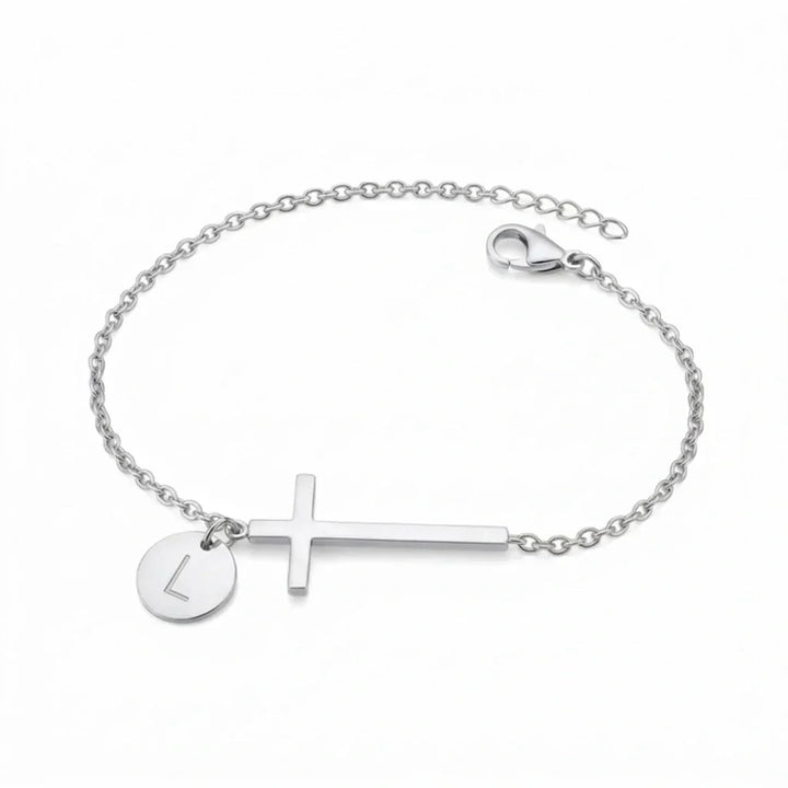 Elodryn | Pulsera Inicial Sagrada – Cruz Personalizada