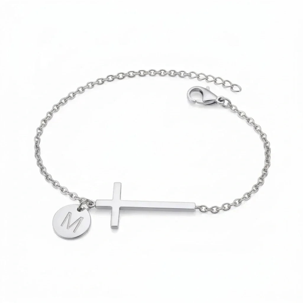 Elodryn | Pulsera Inicial Sagrada – Cruz Personalizada