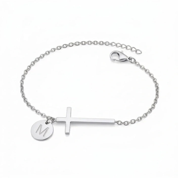 Elodryn | Pulsera Inicial Sagrada – Cruz Personalizada