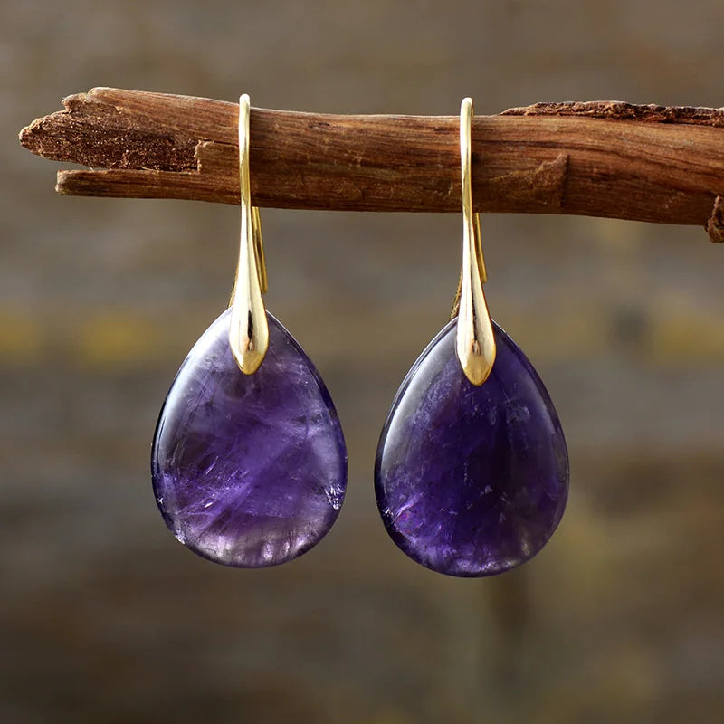 Genira | Pendientes de Piedra Natural Amatista en Forma de Gota